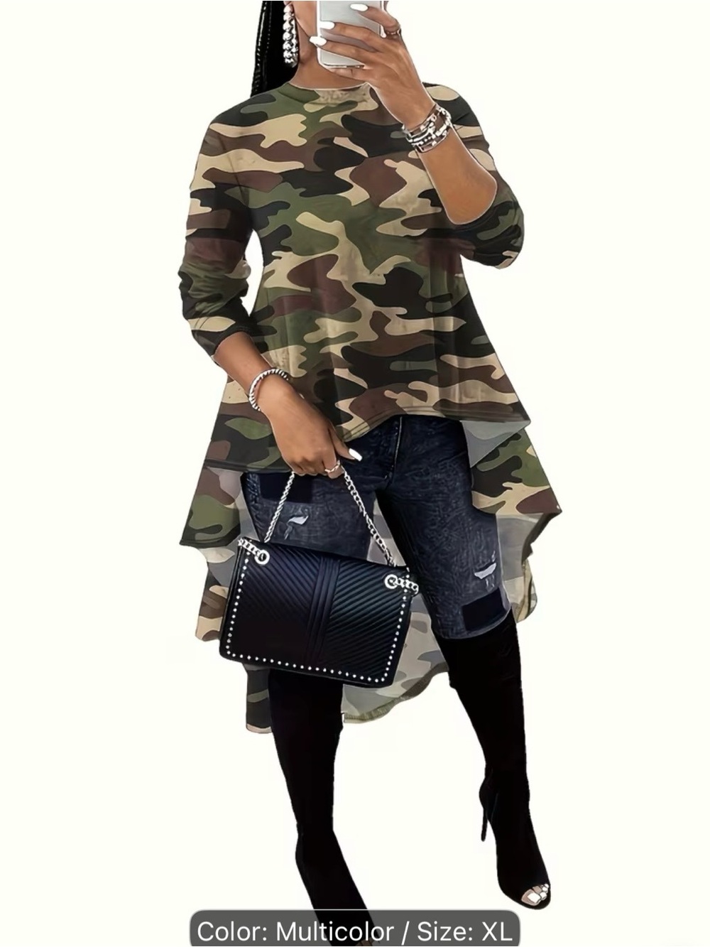 Multicolor Camo High-Low Tunic Top - Women